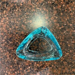 1950’s Hazel Atlas Turquoise Glass Triangle Ashtray-Pre-owned, EUC-3” Diameter